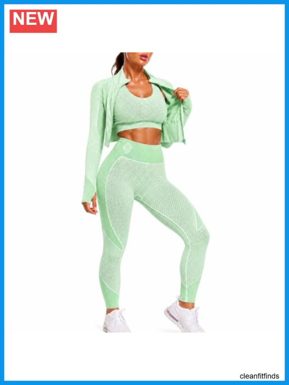 3pc Seamless Gym Set with Zip Jacket, Bra & Leggings, High Stretch, Lightweight